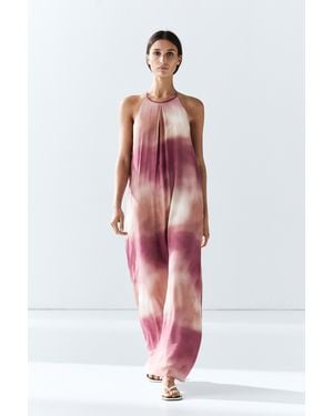 MASSIMO DUTTI Printed Tie-Dye Flowing Halter Maxi Dress - Red