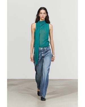 MASSIMO DUTTI High Neck Top With Scarf Detail - Blue