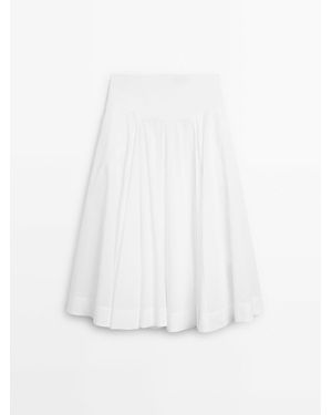 MASSIMO DUTTI 100% Katoenen Halflange Rok Met Passtuk - Wit