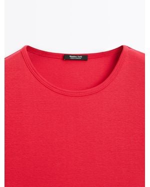 MASSIMO DUTTI Short-Sleeved T-Shirt, 100% Mercerised Cotton - Red