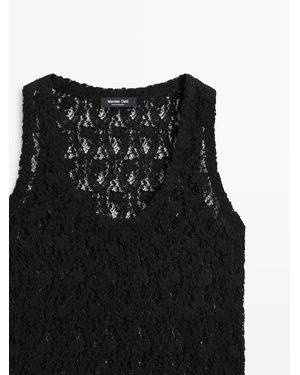 MASSIMO DUTTI Round Neck Lace Top - Black