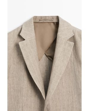 MASSIMO DUTTI Linen Herringbone Stripe Blazer - Natural