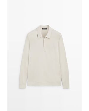 MASSIMO DUTTI Long Sleeve T-Shirt With Zipper Detail - White
