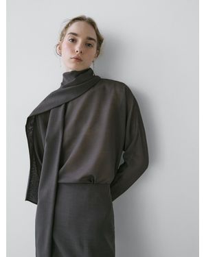 MASSIMO DUTTI Flowing Blouse With Tie Detail - Gray