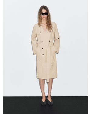 MASSIMO DUTTI Vestito Midi Chemisier Stile Trench - Bianco