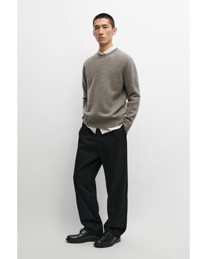 MASSIMO DUTTI 100% Wool Knit Sweater With Round Neck - Gray
