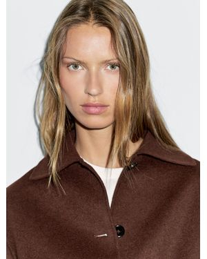 MASSIMO DUTTI Short Wool Blend Jacket With Shirt Collar - Brown
