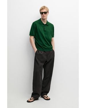 MASSIMO DUTTI 100% Cotton Knit Polo Jumper - Green