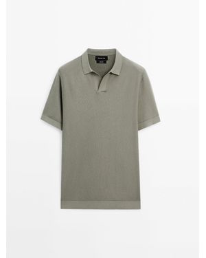 MASSIMO DUTTI 100% Katoenen Tricot Trui Met Polokraag - Grijs
