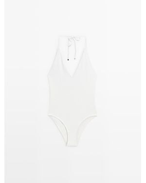 MASSIMO DUTTI Badpak Met Textuur En V-Hals - Wit
