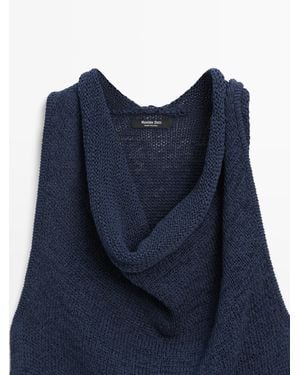 MASSIMO DUTTI Draped Neckline Knit Midi Dress - Blue