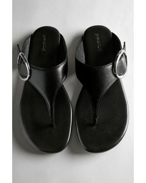 MASSIMO DUTTI Leather Sandals With Metal Ring - Black