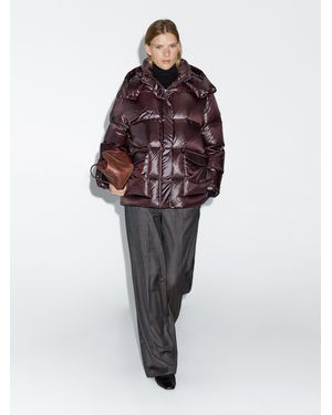 MASSIMO DUTTI Short Water-Repellent Puffer Jacket With Hood - Red
