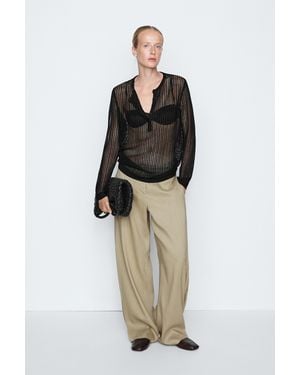 MASSIMO DUTTI Pull En Maille Ajourée Boutonné - Noir