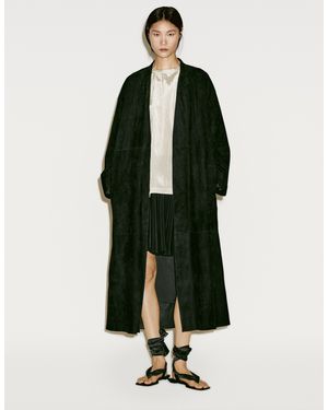 MASSIMO DUTTI Long Suede Leather Kimono - Green