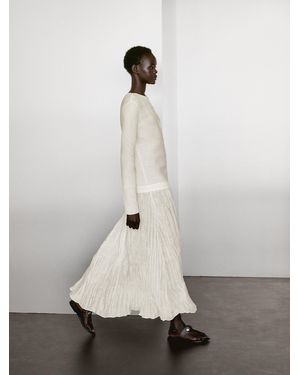 MASSIMO DUTTI Long Contrast Pleated Dress - Natural