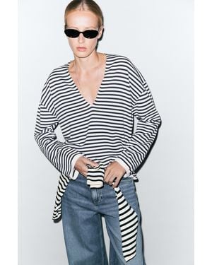 MASSIMO DUTTI Striped V-Neck Knit Sweater - Multicolor