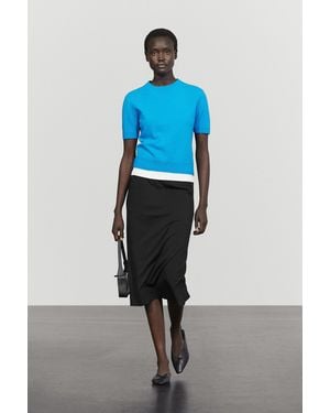 MASSIMO DUTTI Straight Midi Skirt - Blue