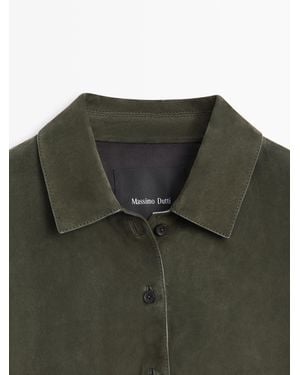 MASSIMO DUTTI Suede Leather Shirt With Seams - Green