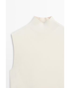 MASSIMO DUTTI Combined Knit Midi Dress - White