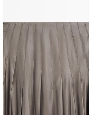 MASSIMO DUTTI Falda Midi Jaretas Acabado Encerado - Marrón