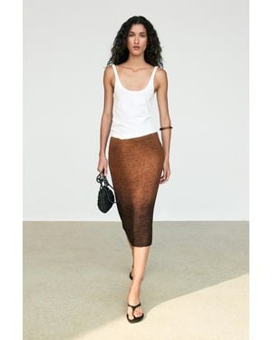 MASSIMO DUTTI Suede Knit Midi Skirt - Brown