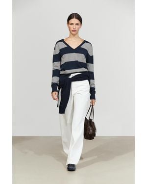 MASSIMO DUTTI Jersey Punto Cuello Pico Rayas Lana Cashmere - Multicolor