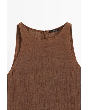 MASSIMO DUTTI Combined Linen Blend Midi Dress - Brown