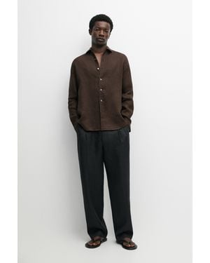 MASSIMO DUTTI Regular Fit 100% Linen Shirt - Black