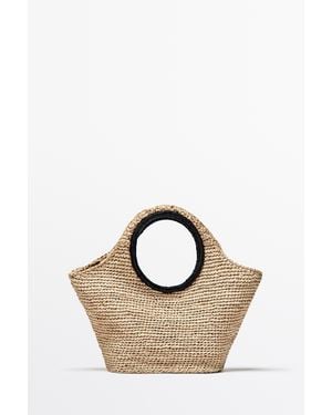 MASSIMO DUTTI Mini Borsa A Mezzaluna 100% Rafia - Neutro