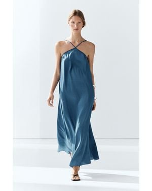 MASSIMO DUTTI Long Flowing Dress With Crisscross Straps - Blue