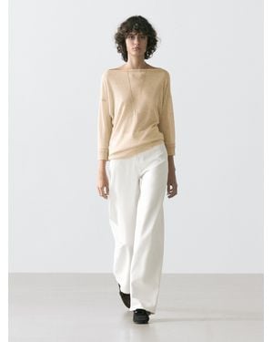 MASSIMO DUTTI Lightweight Wool And Linen Blend T-Shirt - Natural