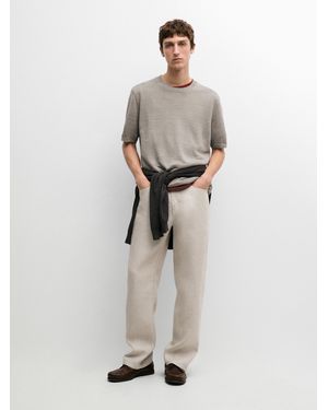 MASSIMO DUTTI Lightweight 100% Linen Knit T-Shirt - White