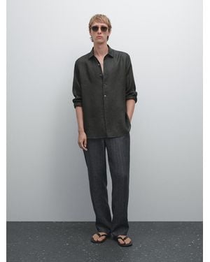 MASSIMO DUTTI Camisa Regular Fit 100% Lino - Negro