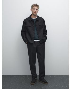 MASSIMO DUTTI Cazadora Total Look 100% Lino - Negro