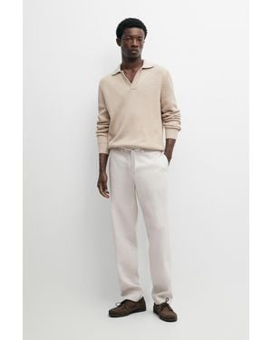 MASSIMO DUTTI 100% Linen Pants With Elasticated Waist - Natural