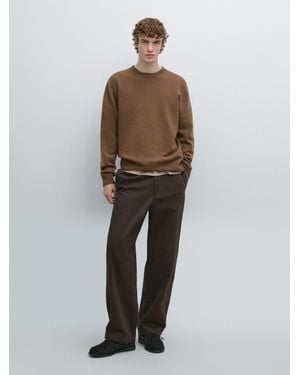 MASSIMO DUTTI Wool Blend Crew Neck Knit Sweater - Brown