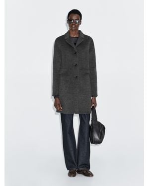 MASSIMO DUTTI Wool Blend Mid-Length Coat With Lapel Collar - Grey