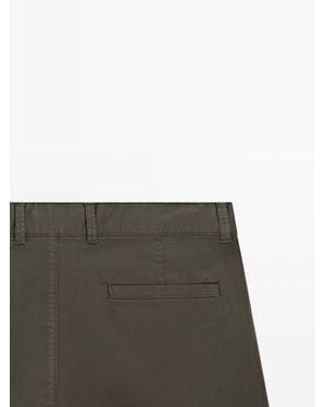 MASSIMO DUTTI Cotton Blend Bermuda Shorts With Pockets - Natural