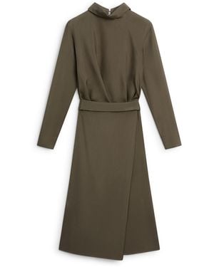 MASSIMO DUTTI Soepelvallende Asymmetrische Midi-Jurk - Groen