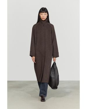 MASSIMO DUTTI Long Melange Wool-Blend Suede Coat - Brown