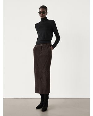 MASSIMO DUTTI Long Suede Leather Skirt With Pockets - White