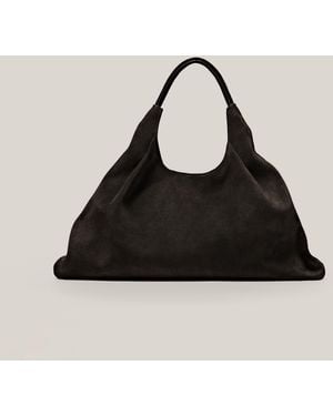 MASSIMO DUTTI Medium Split Suede Leather Shopper Bag - Black