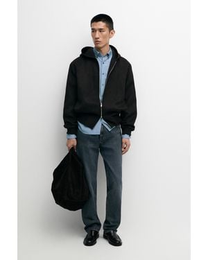 MASSIMO DUTTI Wool Blend Double Fabric Hooded Jacket - Black