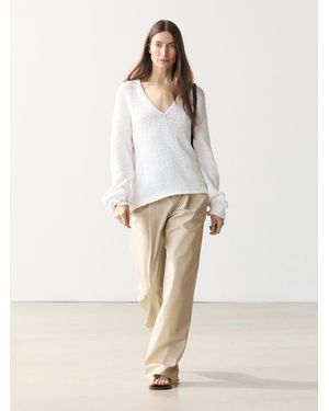 MASSIMO DUTTI Strickpullover Mit V-Ausschnitt Und Lockerer Strickmusterung - Natur