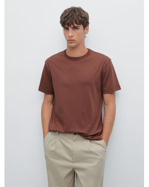 MASSIMO DUTTI 100% Cotton Short-Sleeve T-Shirt - Brown