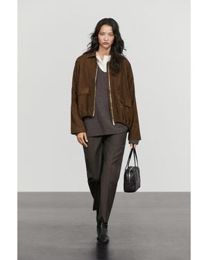 MASSIMO DUTTI Oversize Suede Bomber Jacket - Brown