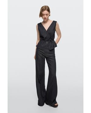 MASSIMO DUTTI High-Waist Palazzo Denim Pants Co-Ord - Blue
