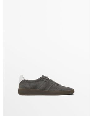MASSIMO DUTTI Split Leather Trainers With Flap - White