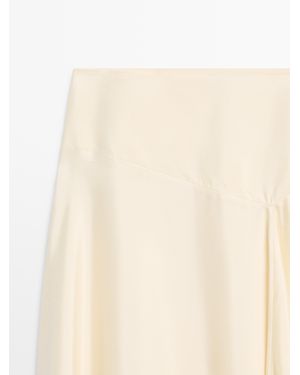 MASSIMO DUTTI Asymmetric Skirt With Lace-Trimmed Detail - Natural